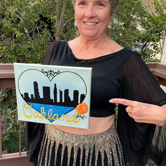 I love Oakland, CA Canvas hand painted art, 10.5” x 9” - Picture 2 of 4